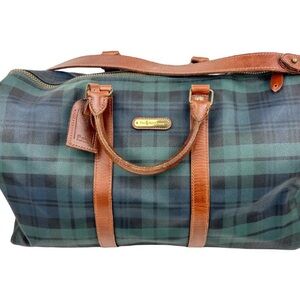 Polo by Ralph Lauren Green Tartan Duffel with Brown Leather Trim